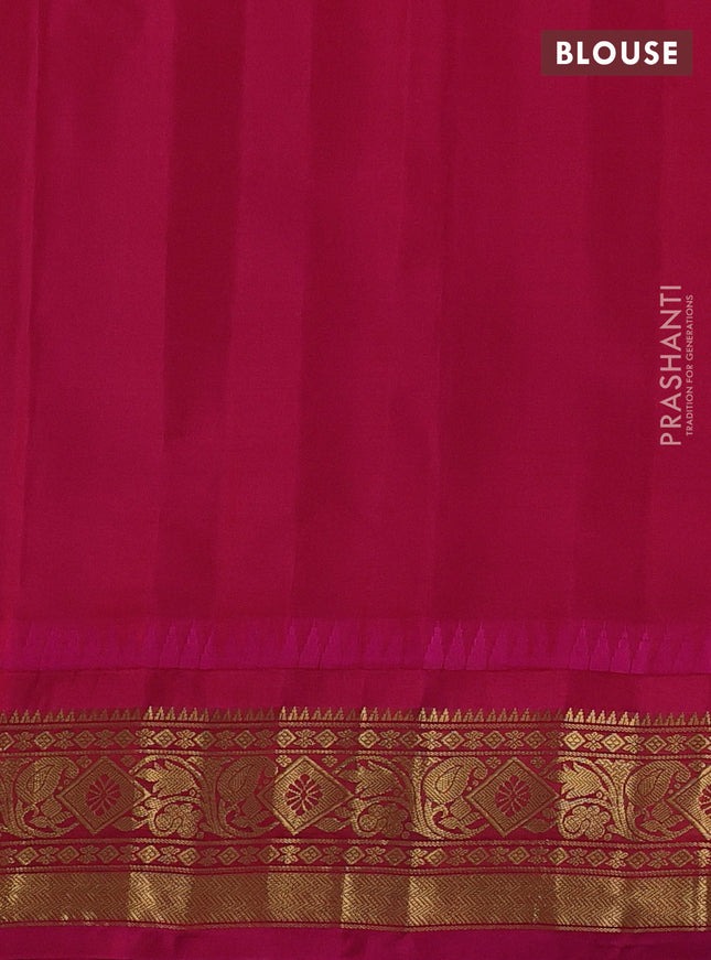 Pure gadwal silk saree parrot green and pink with allover zari checks & buttas and temple design zari woven border