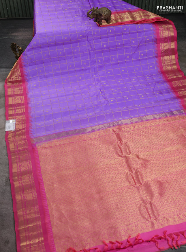 Pure gadwal silk saree lavender and pink with allover zari checks & buttas and temple design zari woven border
