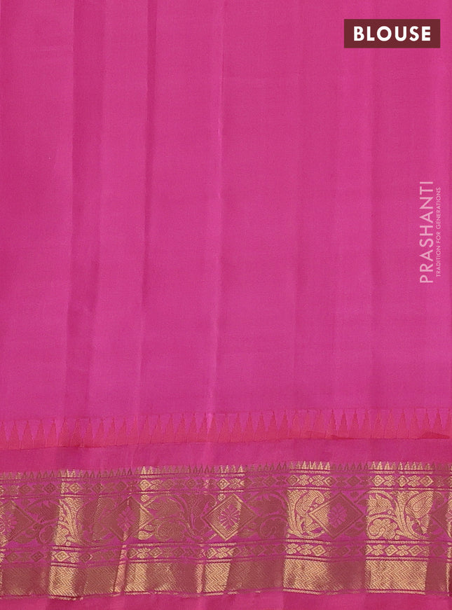 Pure gadwal silk saree lavender and pink with allover zari checks & buttas and temple design zari woven border
