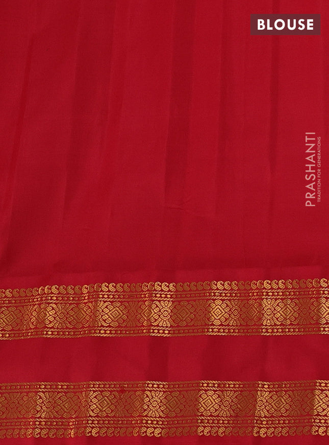 Pure gadwal silk saree dark mustard and red with zari woven buttas and rettapet zari woven border
