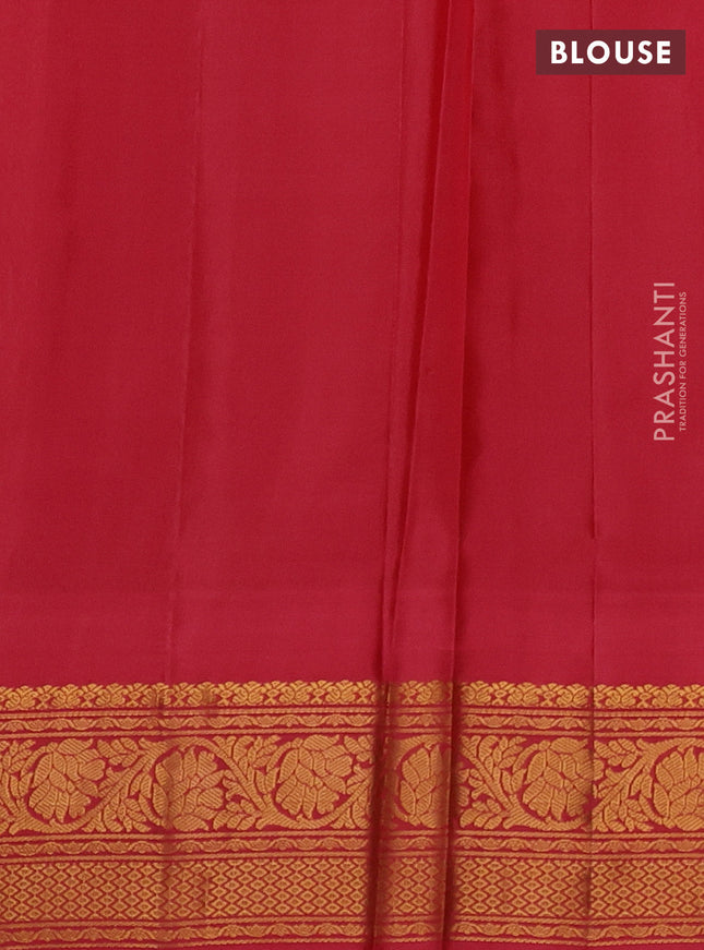 Pure gadwal silk saree pale yellow and red with zari woven buttas and temple design zari woven border
