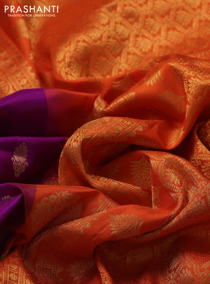Pure gadwal silk saree purple and orange with zari woven buttas and temple design zari woven border