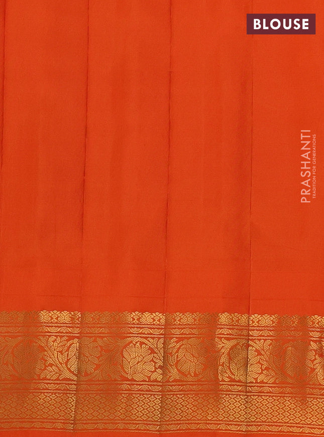 Pure gadwal silk saree purple and orange with zari woven buttas and temple design zari woven border