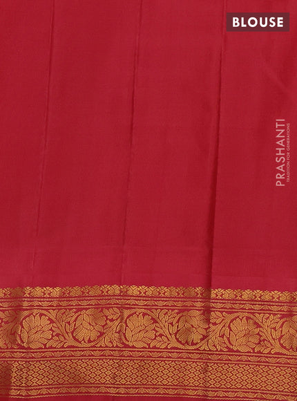 Pure gadwal silk saree mild pista green and red with zari woven buttas and temple design zari woven border