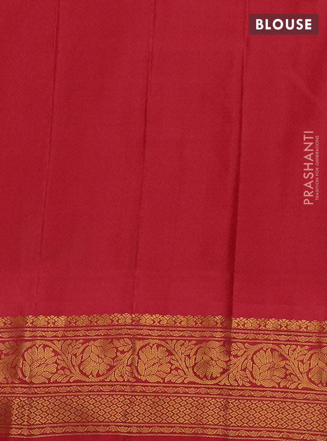 Pure gadwal silk saree mild pista green and red with zari woven buttas and temple design zari woven border