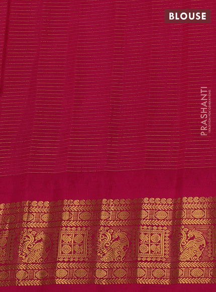 Pure gadwal silk saree mustard green and pink with allover zari checks & buttas and temple design zari woven border