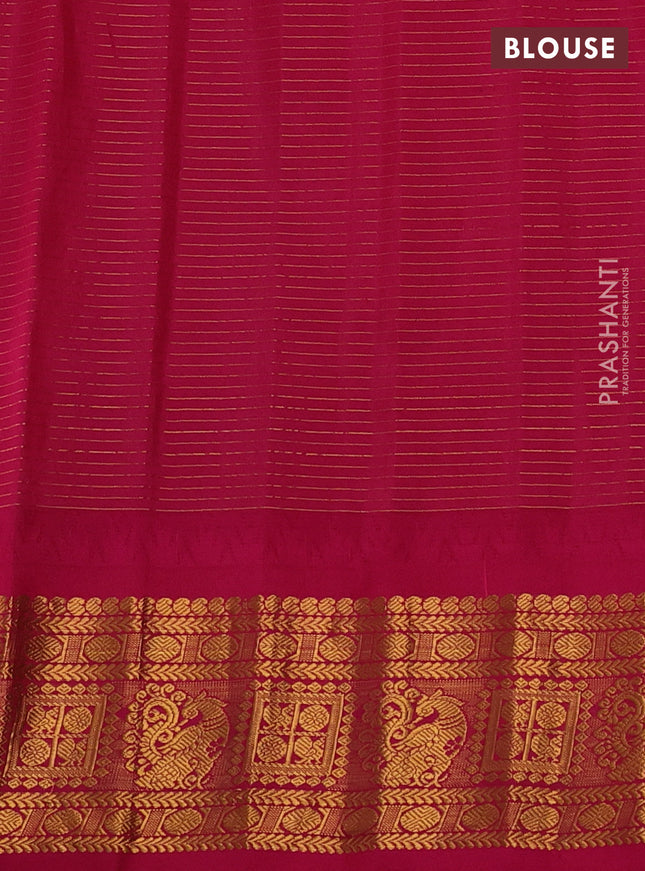 Pure gadwal silk saree light green and pink with allover zari checks & buttas and temple design zari woven border