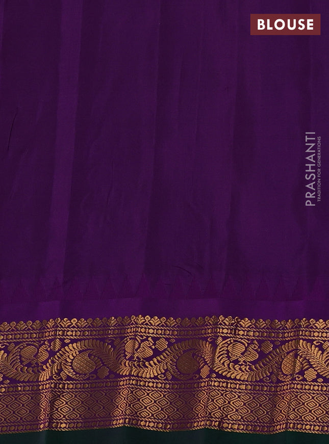 Pure gadwal silk saree teal green and purple with allover zari woven buttas and temple design zari woven border
