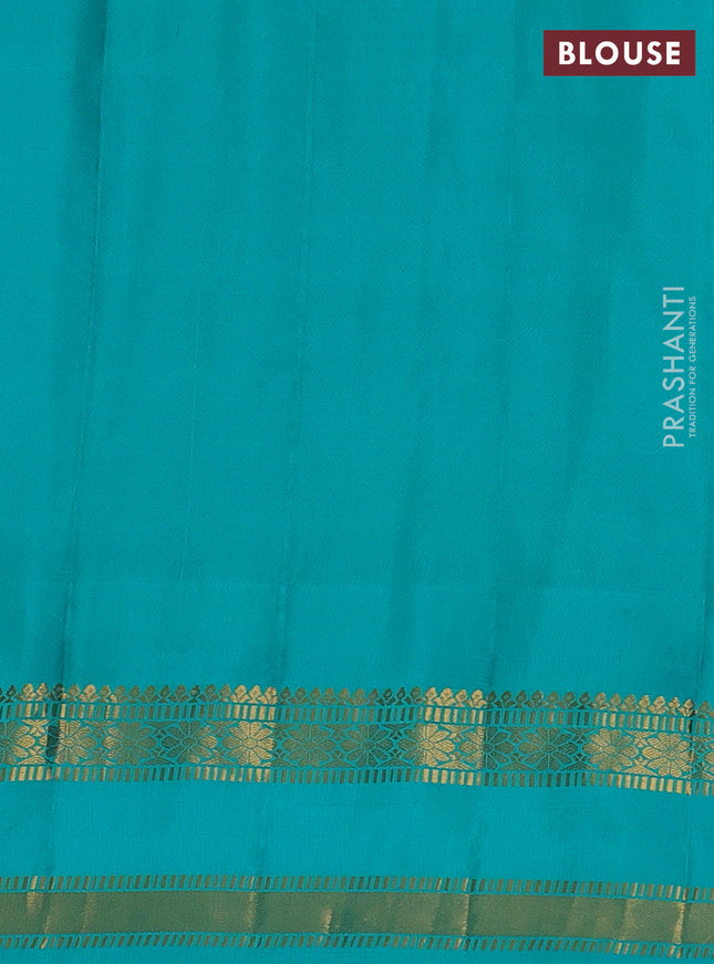 Pure gadwal silk saree pastel pink and teal green with allover zari checks & buttas and temple design rettapet zari woven border