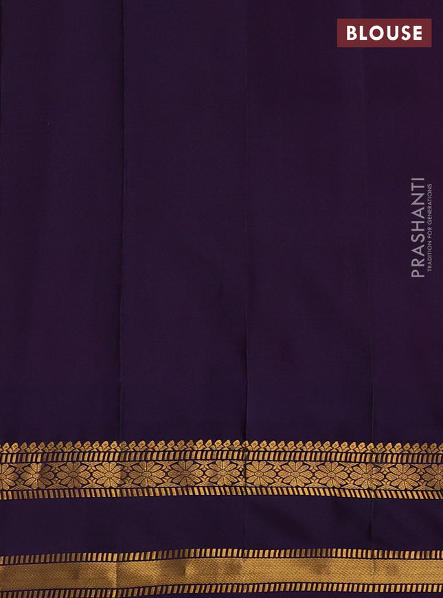 Pure gadwal silk saree mild pista green and deep purple with allover zari checks & buttas and temple design rettapet zari woven border