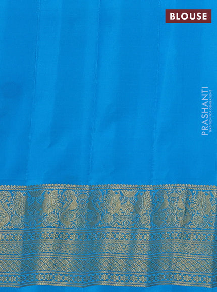 Pure gadwal silk saree pastel green and cs blue with allover stripe pattern and zari woven korvai border