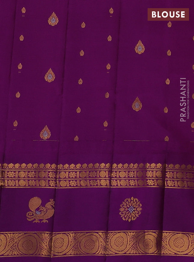 Pure gadwal silk saree pastel peach and purple with zari woven buttas and temple design rettapet zari woven butta border