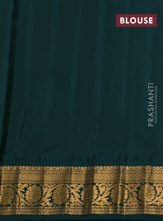 Pure gadwal silk saree maroon and bottle green with zari woven buttas and temple design zari woven border