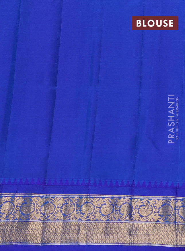 Pure gadwal silk saree pastel peach and blue with zari woven buttas and temple design zari woven border