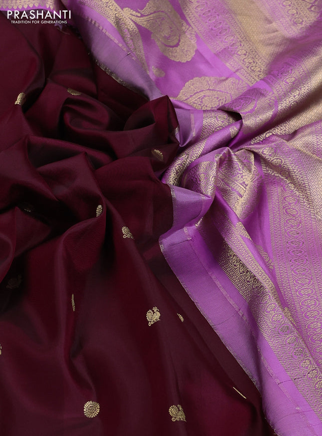 Pure gadwal silk saree maroon and lavender with zari woven buttas and temple design zari woven border