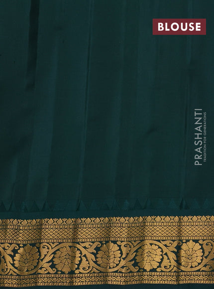 Pure gadwal silk saree yellow and bottle green with zari woven buttas and temple design zari woven border