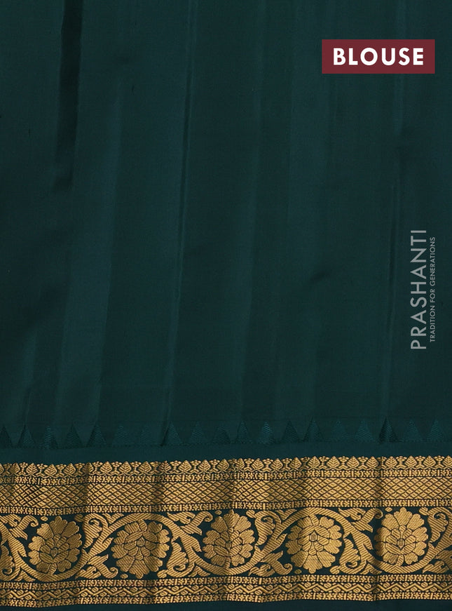 Pure gadwal silk saree yellow and bottle green with zari woven buttas and temple design zari woven border