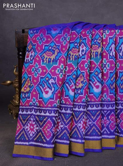 Rajkot patola silk saree maroon and blue with allover patola weaves and ikat woven zari border
