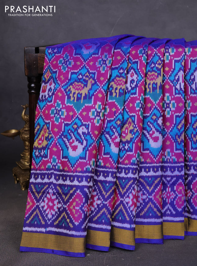 Rajkot patola silk saree maroon and blue with allover patola weaves and ikat woven zari border
