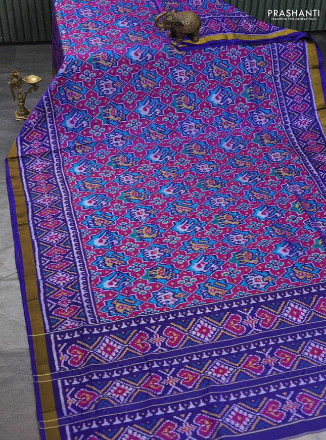 Rajkot patola silk saree maroon and blue with allover patola weaves and ikat woven zari border