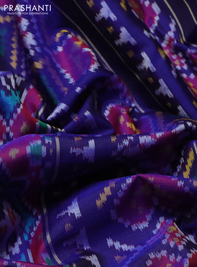 Rajkot patola silk saree maroon and blue with allover patola weaves and ikat woven zari border