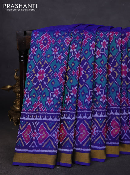 Rajkot patola silk saree blue with allover ikat weaves and ikat woven zari border