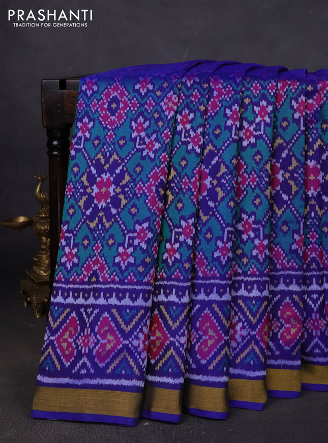 Rajkot patola silk saree blue with allover ikat weaves and ikat woven zari border