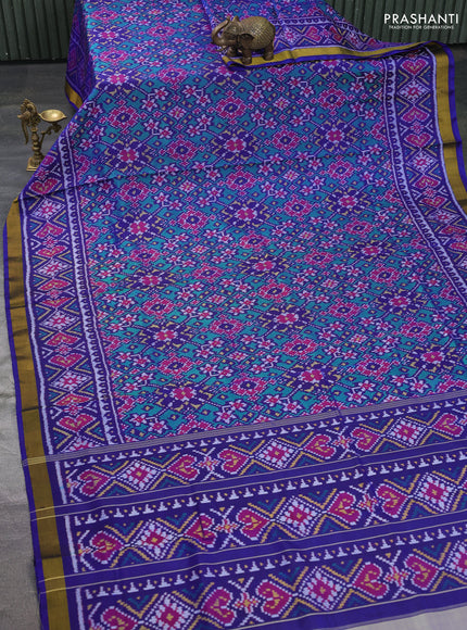 Rajkot patola silk saree blue with allover ikat weaves and ikat woven zari border