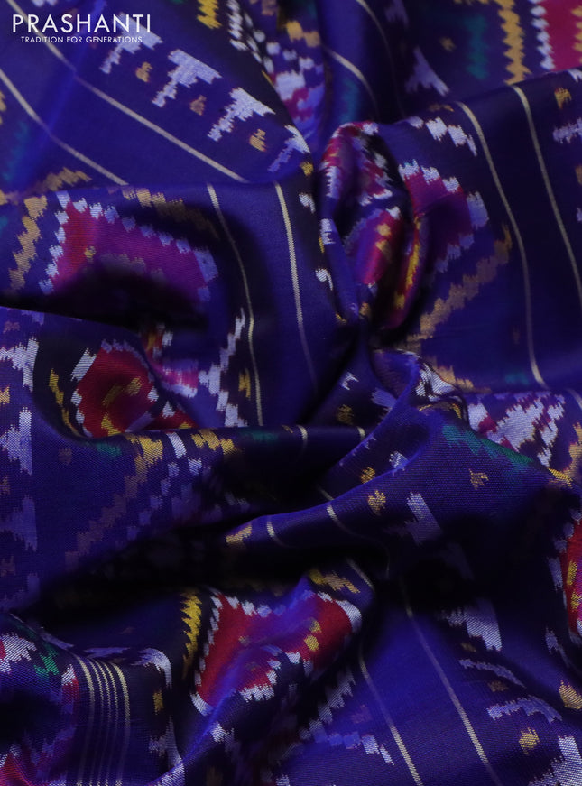 Rajkot patola silk saree blue with allover ikat weaves and ikat woven zari border