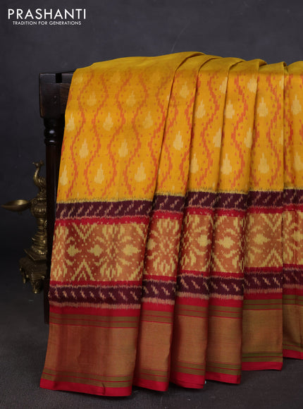 Rajkot patola silk saree mustard yellow and red with allover ikat weaves and zari woven border
