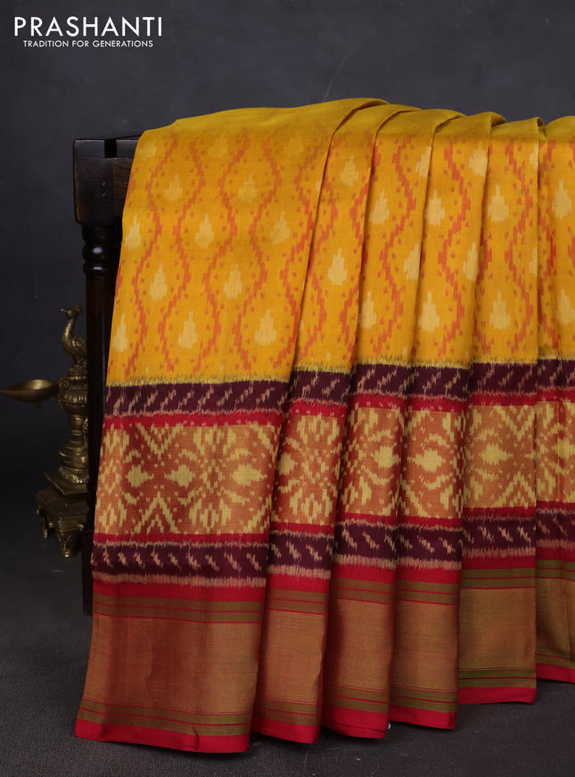 Rajkot patola silk saree mustard yellow and red with allover ikat weaves and zari woven border
