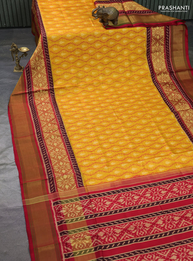 Rajkot patola silk saree mustard yellow and red with allover ikat weaves and zari woven border