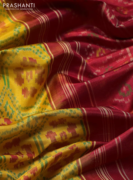 Rajkot patola silk saree yellow and red with allover ikat weaves and long ikat woven zari border