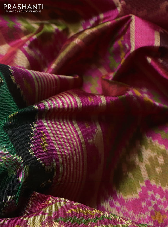 Rajkot patola silk saree green and pink with allover ikat weaves and ikat woven border