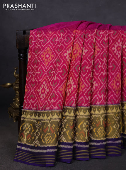 Rajkot patola silk saree pink and dark violet with allover ikat weaves and ikat woven border