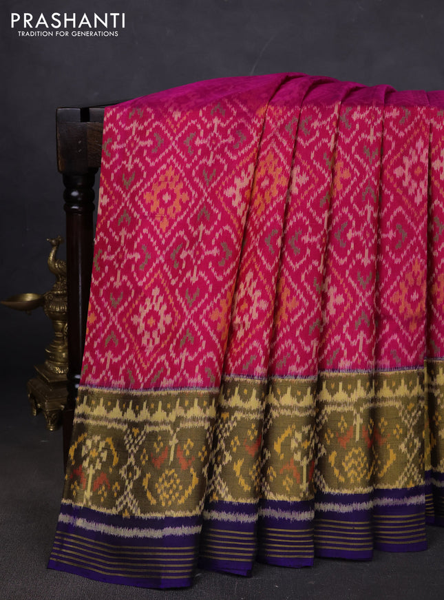 Rajkot patola silk saree pink and dark violet with allover ikat weaves and ikat woven border