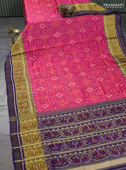Rajkot patola silk saree pink and dark violet with allover ikat weaves and ikat woven border