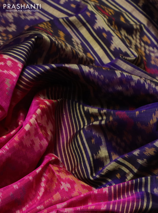 Rajkot patola silk saree pink and dark violet with allover ikat weaves and ikat woven border