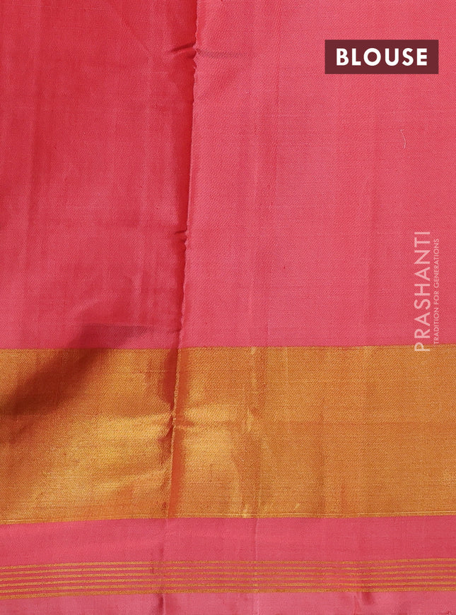 Rajkot patola silk saree peach pink shade with allover ikat weaves and ikat woven border