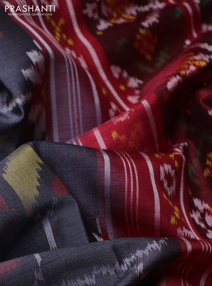Rajkot patola silk saree dark grey and maroon with allover ikat weaves and ikat woven border