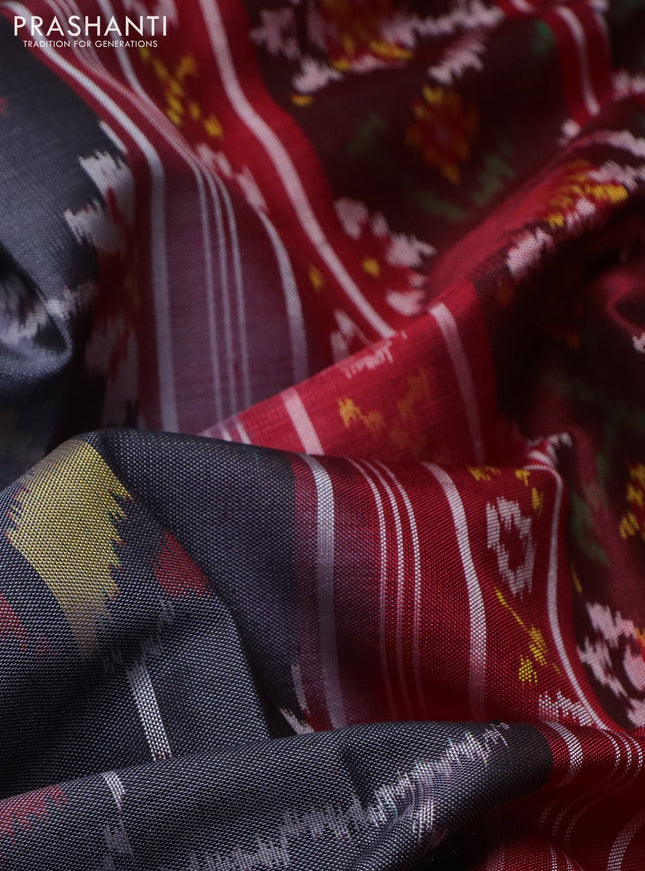 Rajkot patola silk saree dark grey and maroon with allover ikat weaves and ikat woven border