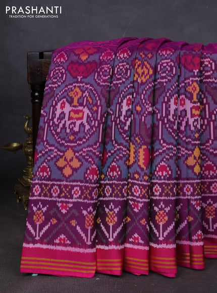 Rajkot patola silk saree deep purple and pink with allover ikat weaves and ikat woven border