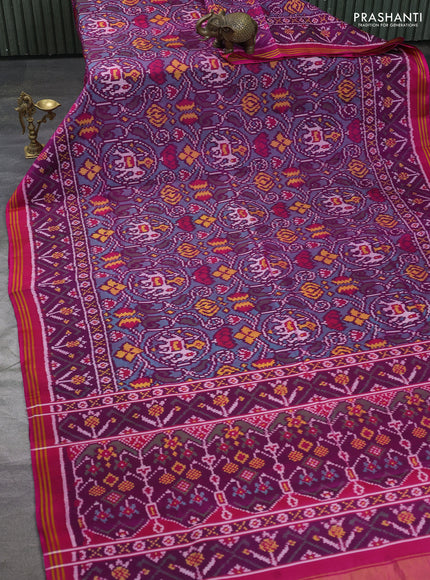 Rajkot patola silk saree deep purple and pink with allover ikat weaves and ikat woven border