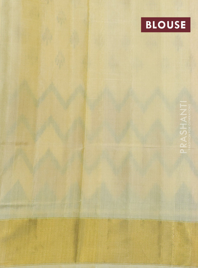Rajkot patola silk saree cream and grey yellow with allover ikat butta weaves and ganga jamuna border