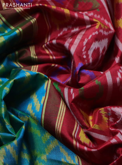 Rajkot patola silk saree teal blue and maroon with allover ikat weaves and ikat woven border