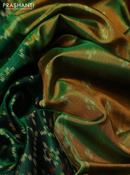 Rajkot patola silk saree bottle green and dark mustard maroon with allover ikat weaves and ikat woven border
