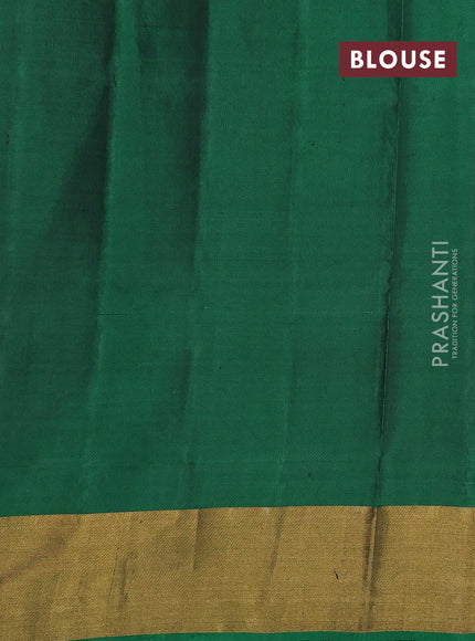 Rajkot patola silk saree bottle green and dark mustard maroon with allover ikat weaves and ikat woven border
