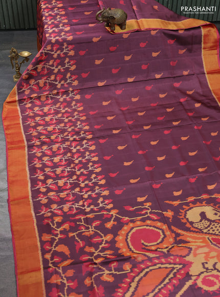 Rajkot patola silk saree pastel maroon and maroon with allover ikat woven buttas and zari woven border