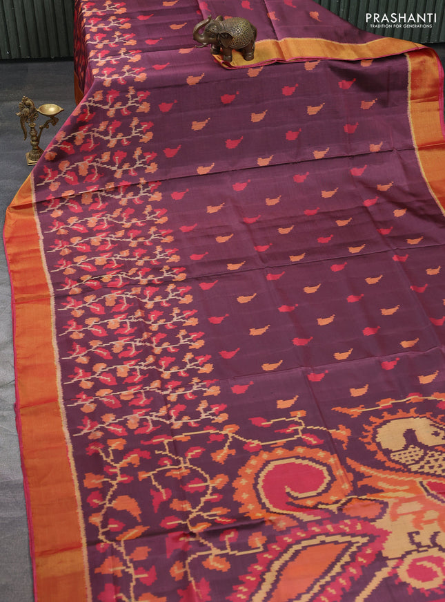 Rajkot patola silk saree pastel maroon and maroon with allover ikat woven buttas and zari woven border