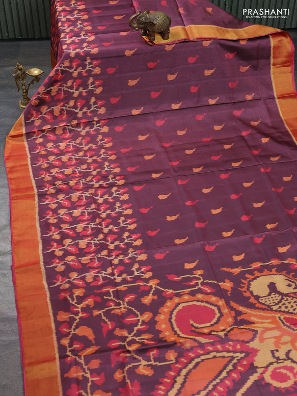 Rajkot patola silk saree pastel maroon and maroon with allover ikat woven buttas and zari woven border